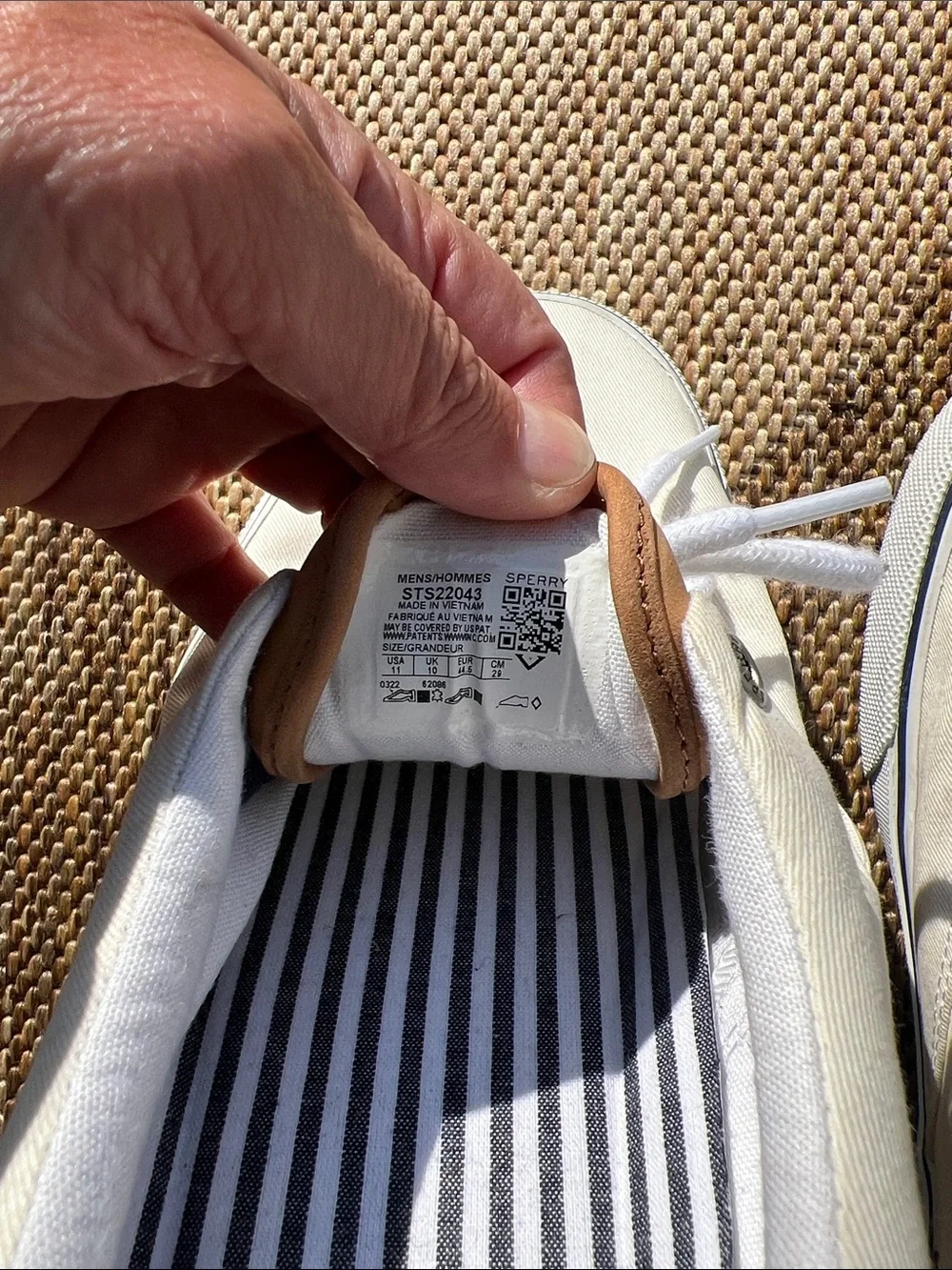 Sperry White Canvas Men's Boat Shoes with Tan Accents Size 11